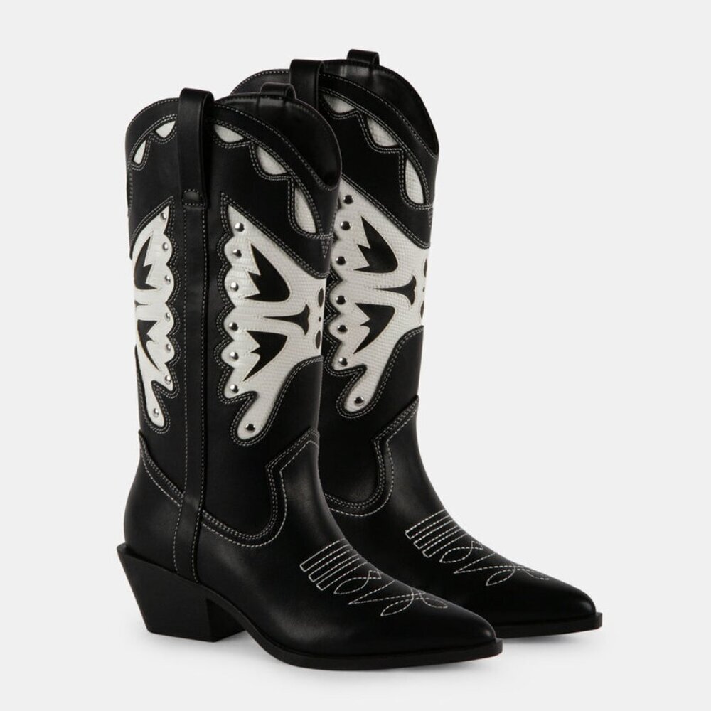 New Madden Girl Saloonn women's western cowboy boot black/white stitching